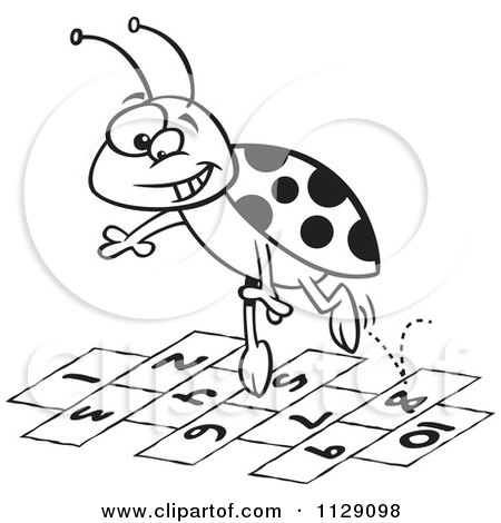Cartoon Of An Outlined Ladybug Jumping Over Numbers - Royalty Free Vector Clipart by toonaday