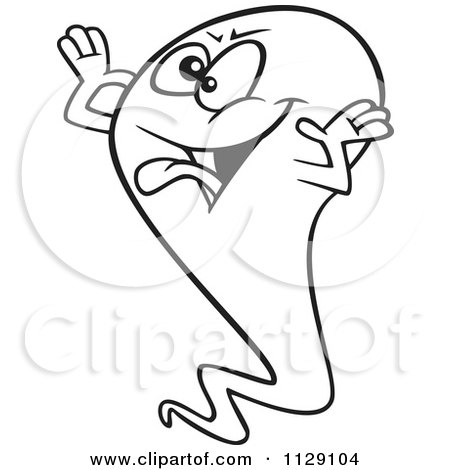 Cartoon Of An Outlined Halloween Spook Ghost Making A Face - Royalty Free Vector Clipart by toonaday