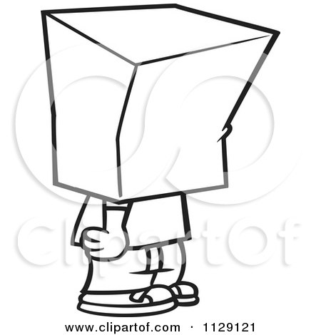 Cartoon Of An Outlined Shamed Boy With A Bag On His Head - Royalty Free Vector Clipart by toonaday