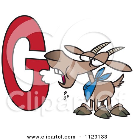 Cartoon Of A Goat Eating The Letter G - Royalty Free Vector Clipart by toonaday