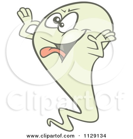 Cartoon Of A Green Halloween Spook Ghost Making A Face - Royalty Free Vector Clipart by toonaday