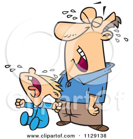 Cartoon Of A Frustrated Father Crying With His Son - Royalty Free Vector Clipart by toonaday