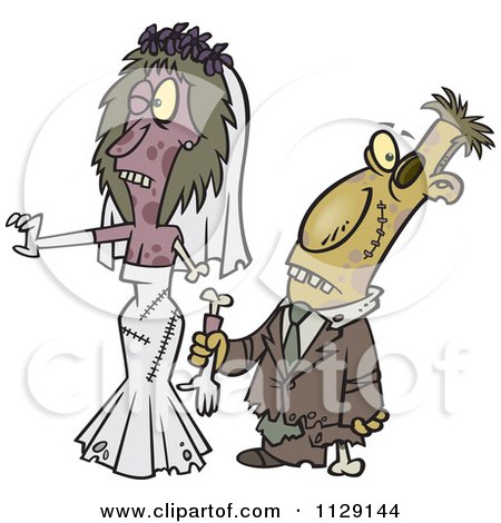 Cartoon Of A Zombie Wedding Bride And Groom Couple - Royalty Free Vector Clipart by toonaday