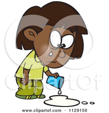 Cartoon Of A Black Girl Crying Over Spilled Milk - Royalty Free Vector Clipart by toonaday
