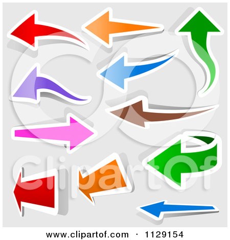 Clipart Of Colorful Arrows With White Outlines On Gray - Royalty Free Vector Illustration by dero