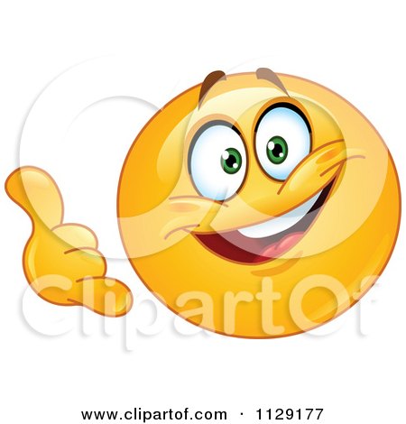 Cartoon Of A Yellow Emoticon Smiley Gesturing Call Me - Royalty Free Vector Clipart by yayayoyo