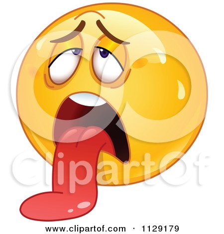 Cartoon Of An Exhausted Yellow Emoticon Smiley Hanging His Tongue Out - Royalty Free Vector Clipart by yayayoyo