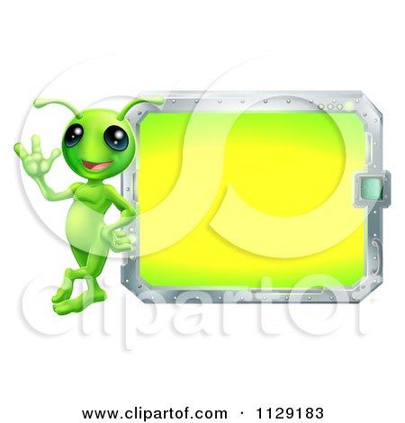 Alien with sign or screen by AtStockIllustration