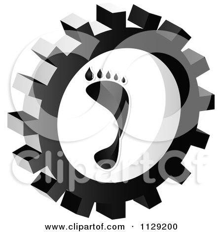 Clipart Of A Grayscale Footprint Gear Cog Icon - Royalty Free Vector Illustration by Andrei Marincas
