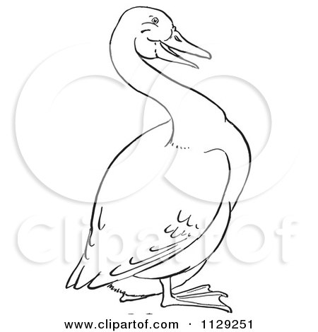Cartoon Clipart Of An Outlined Goose - Black And White Vector Coloring Page by Picsburg