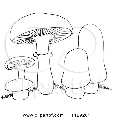 Cartoon Clipart Of Outlined Mushrooms - Black And White Vector Coloring Page by Picsburg