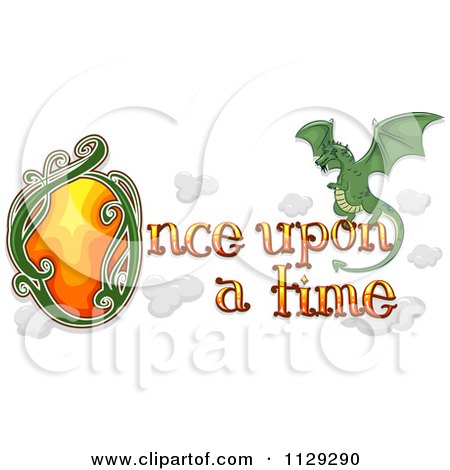 Cartoon Of Once Upon A Time Text With A Fairy Tale Dragon - Royalty Free Vector Clipart by BNP Design Studio