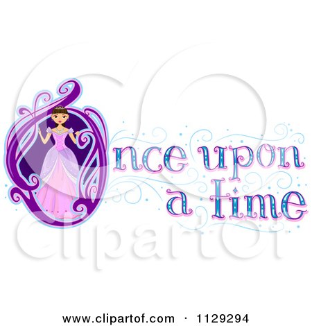Cartoon Of Once Upon A Time Text With A Fairy Tale Princess - Royalty Free Vector Clipart by BNP Design Studio