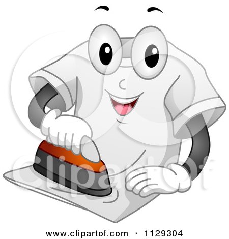 Cartoon Of A Happy Shirt Mascot Ironing Itself - Royalty Free Vector Clipart by BNP Design Studio