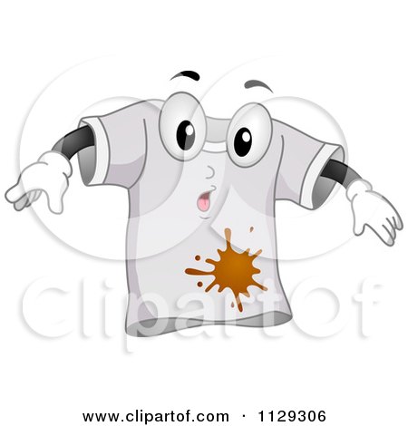 Cartoon Of A Surprised Shirt Mascot With A Stain - Royalty Free Vector Clipart by BNP Design Studio