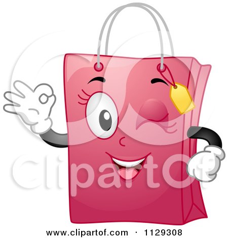 Cartoon Of A Pink Shopping Bag Mascot Winking And Gesturing Okay - Royalty Free Vector Clipart by BNP Design Studio