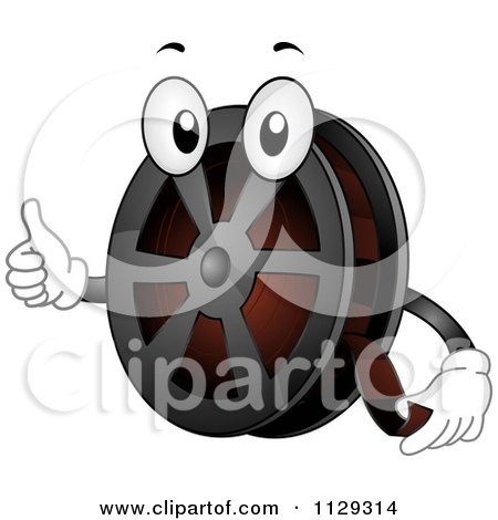 Cartoon Of A Film Reel Mascot Holding A Thumb Up - Royalty Free Vector Clipart by BNP Design Studio