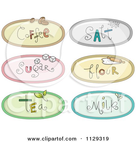 Cartoon Of Colorful Oval Condiment And Ingredient Labels - Royalty Free Vector Clipart by BNP Design Studio