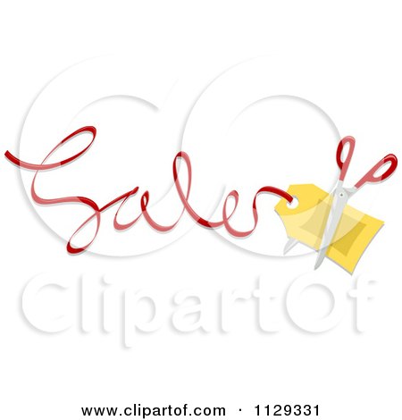 Cartoon Of Scissors And A Tag In Sales Text - Royalty Free Vector Clipart by BNP Design Studio