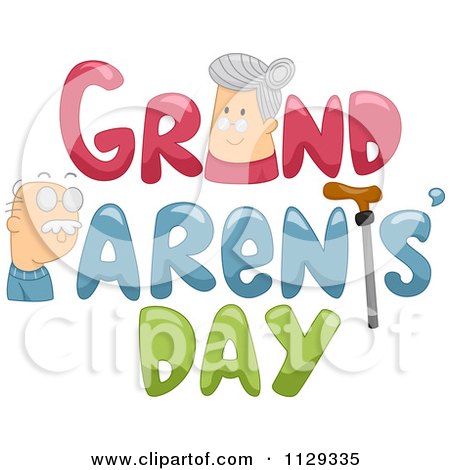 Cartoon Of A Granny And Grandpa With Grandparents Day Text - Royalty Free Vector Clipart by BNP Design Studio