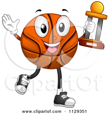 Cartoon Of A Successful Basketball Mascot Carrying A Trophy - Royalty Free Vector Clipart by BNP Design Studio
