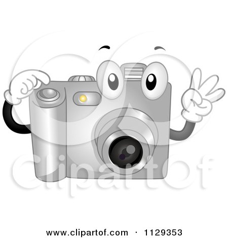Cartoon Of A Digital Camera Mascot Holding Up Fingers And Pushing A Button - Royalty Free Vector Clipart by BNP Design Studio