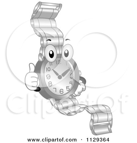 Cartoon Of A Watch Mascot Holding A Thumb Up - Royalty Free Vector Clipart by BNP Design Studio