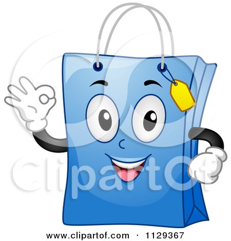 Cartoon Of A Blue Shopping Bag Mascot Gesturing Okay - Royalty Free Vector Clipart by BNP Design Studio