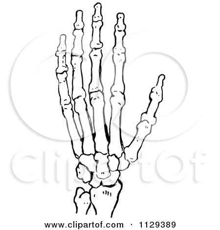 Clipart Of A Retro Vintage Black And White Skeleton Hand - Royalty Free Vector Illustration by Prawny Vintage