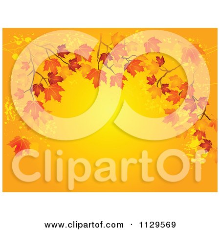 Cartoon Of A Golden Thanksgiving Autumn Leaf Background With Copyspace - Royalty Free Vector Clipart by Pushkin