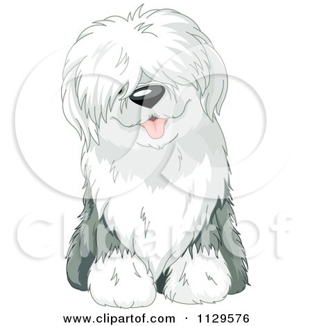 Cartoon Of A Cute Hair Sheep Dog Sitting - Royalty Free Vector Clipart by Pushkin