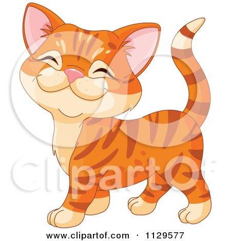 Cartoon Of A Cute Ginger Kitten Walking And Smiling - Royalty Free Vector Clipart by Pushkin