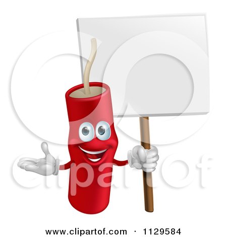 Cartoon Of A Happy Dynamite Mascot Holding A Sign - Royalty Free Vector Clipart by AtStockIllustration