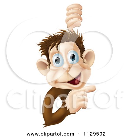 Cartoon Of A Happy Monkey Smiling And Pointing To A Sign - Royalty Free Vector Clipart by AtStockIllustration