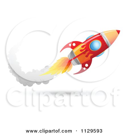 Cartoon Of A Red Rocket With A Trail Of Smoke - Royalty Free Vector Clipart by Qiun