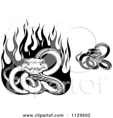Clipart Of Black And White Snakes With Flames - Royalty Free Vector Illustration by Vector Tradition SM