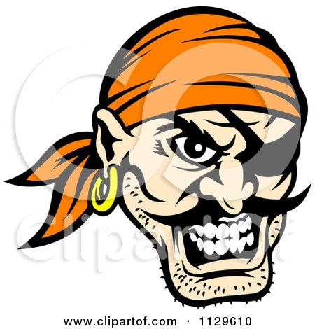 Clipart Of An Angry Pirate Face With An Eye Patch 3 - Royalty Free Vector Illustration by Vector Tradition SM