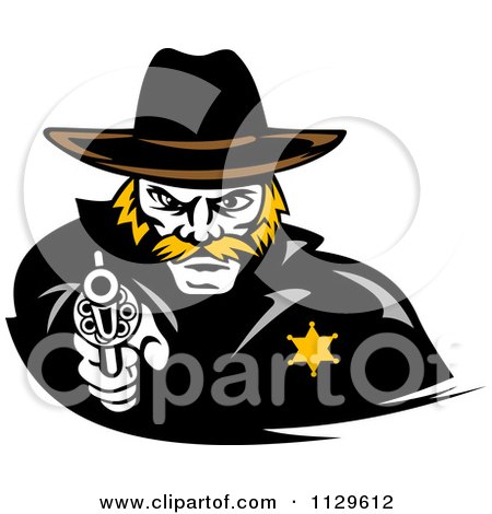 Clipart Of A Cowboy Sherrif Pointing A Pistol - Royalty Free Vector Illustration by Vector Tradition SM