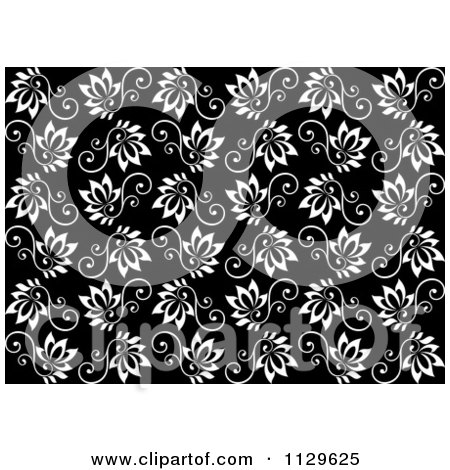 Clipart Of A Seamless Black And White Floral Vine Background Pattern 10 - Royalty Free Vector Illustration by Vector Tradition SM