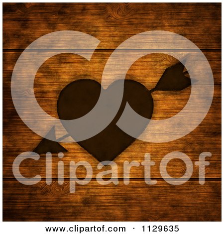 Clipart Of A Heart And Arrow Burnt Into Wood Panels - Royalty Free Illustration by elaineitalia