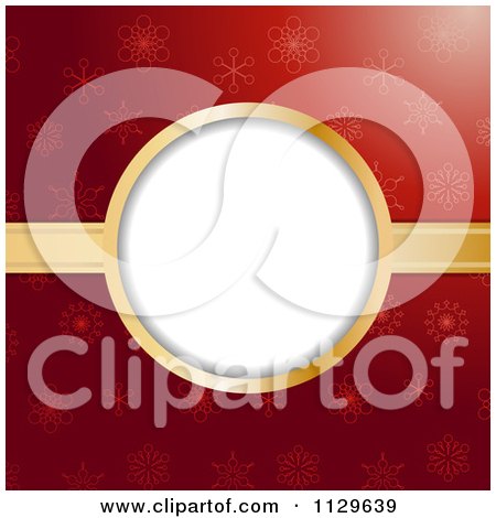 Clipart Of A Christmas Frame With Gold Ribbon Over Red Snowflakes - Royalty Free Vector Illustration by elaineitalia