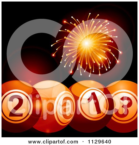 Clipart Of 2013 New Year Bingo Balls With Orange Fireworks - Royalty Free Vector Illustration by elaineitalia