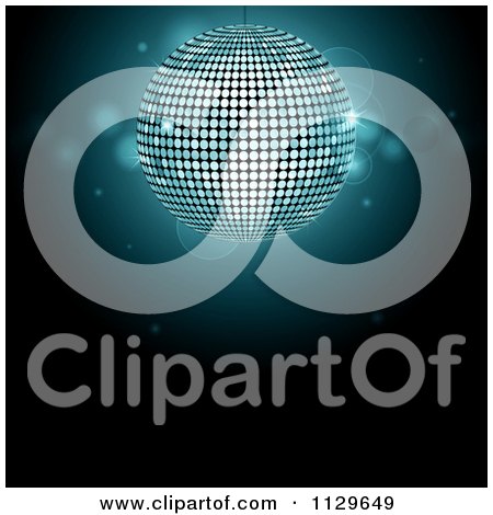 Clipart Of A Blue Disco Ball And Sparkles On Black - Royalty Free Vector Illustration by elaineitalia