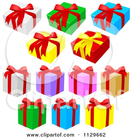 Clipart Of Colorful Gift Boxes With Red Ribbons And Bows - Royalty Free Vector Illustration by dero