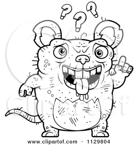 Cartoon Clipart Of An Outlined Confused Ugly Rat - Black And White Vector Coloring Page by Cory Thoman