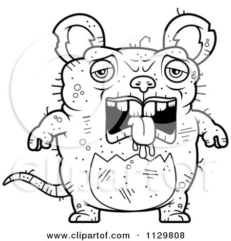 Cartoon Clipart Of An Outlined Depressed Ugly Rat - Black And White Vector Coloring Page by Cory Thoman