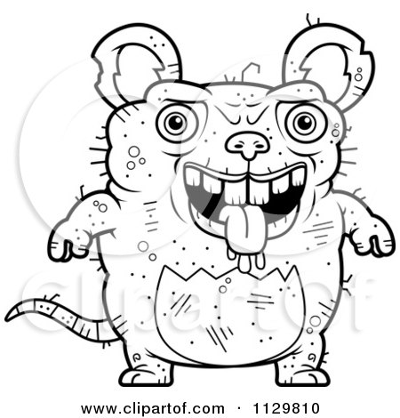 Cartoon Clipart Of An Outlined Drooling Ugly Rat - Black And White Vector Coloring Page by Cory Thoman
