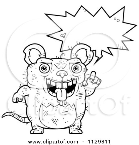 Cartoon Clipart Of An Outlined Talking Ugly Rat - Black And White Vector Coloring Page by Cory Thoman