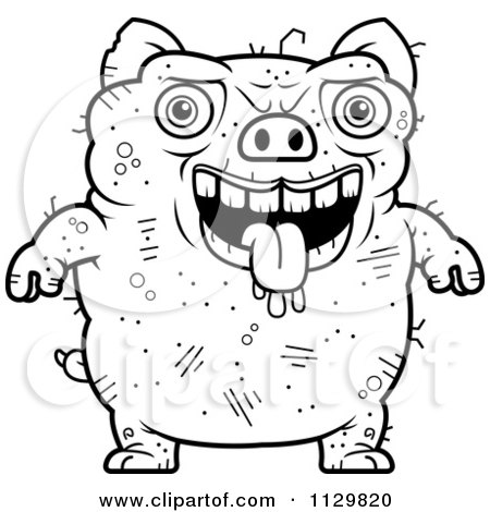 Cartoon Clipart Of An Outlined Ugly Pig - Black And White Vector Coloring Page by Cory Thoman