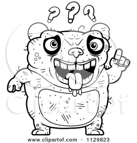 Cartoon Clipart Of An Outlined Confused Ugly Panda - Black And White Vector Coloring Page by Cory Thoman